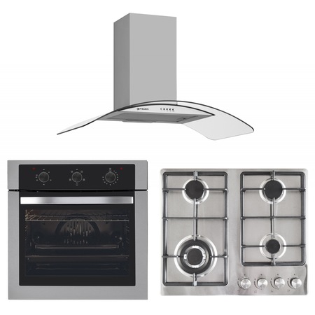 Pachet Pyramis BAS65 Eco BAZX Decor elegant, cuptor electric 5 functii, plita cu gaz si hota decorativa