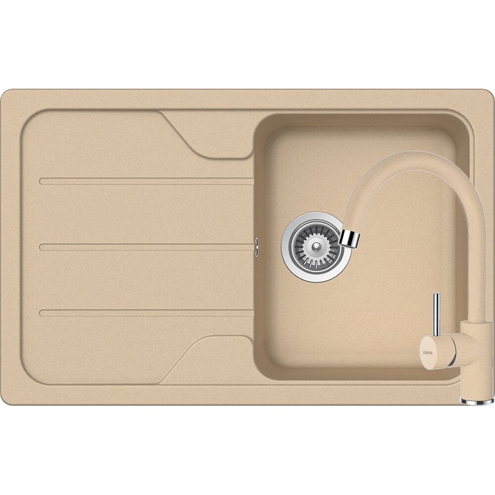 Kit chiuveta Schock Formhaus D-100S 780 x 500 mm si baterie Schock Plutos Moonstone Cristalite