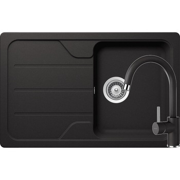 Kit chiuveta Schock Formhaus D-100S 780 x 500 mm si baterie Schock Plutos Nero Cristalite Kit chiuveta Schock Formhaus D-100S 780 x 500 mm si baterie Schock Plutos Nero Cristalite