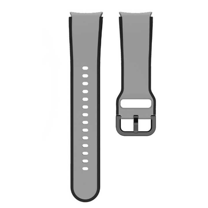 Curea din silicon 20 mm THD pentru Samsung Galaxy Watch 5 44 mm/40 mm si Samsung Galaxy Watch 5 Pro 45 mm, model Dual Tone, culoarea gri/negru