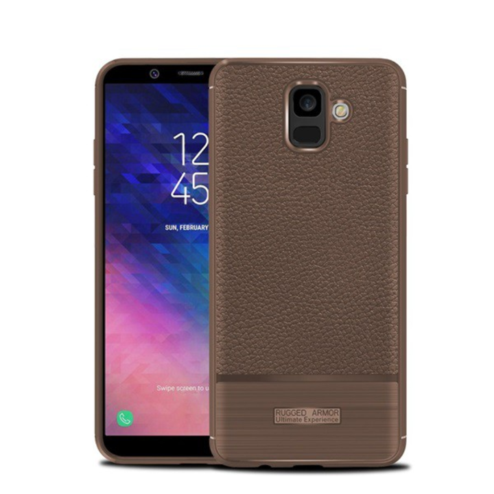 Szilikon telefonvédő (közepesen ütésálló, bőr hatású, szálcsiszolt) BARNA [Samsung Galaxy A6 (2018) SM-A600F] (5996457776269)