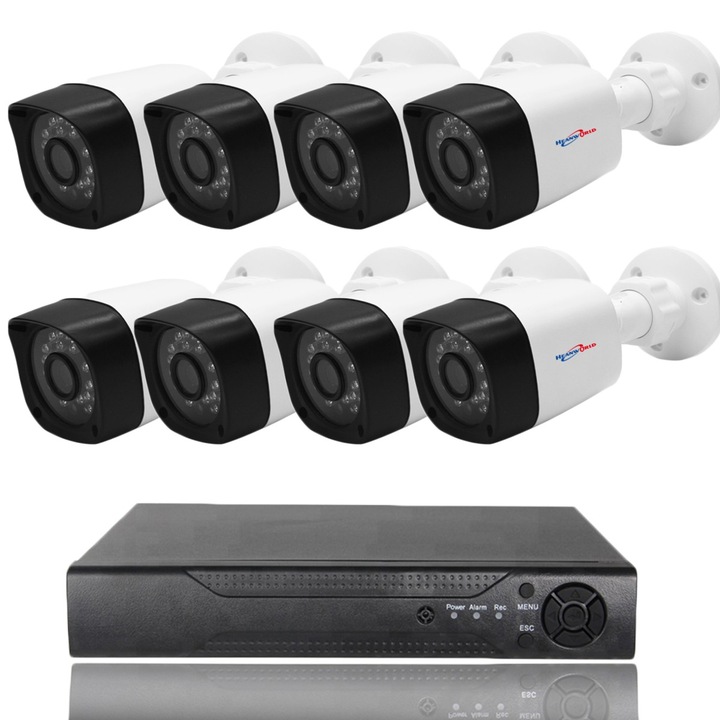Комплект за видеонаблюдение с 8 HD камери CCTV, DVR, AHD, IR, Kynexi, Бял