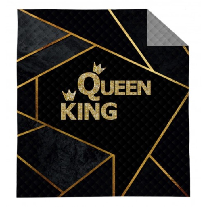 Покривало за легло, Detexpol, текст Queen and King, полиестер, 170 x 210 см, черно/злато