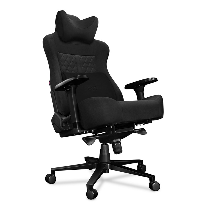 Scaun de Birou - YUMISU 2052 Black, Negru, textil, cusaturi negre, Greutate maxima suportata 180 kg, XXL Scaun Gaming, Perne velur, Scaun rotativ, Inclinabila la 165°, Reglare cotiera, spatar rabatabil, cu inaltime reglabila, Profesional