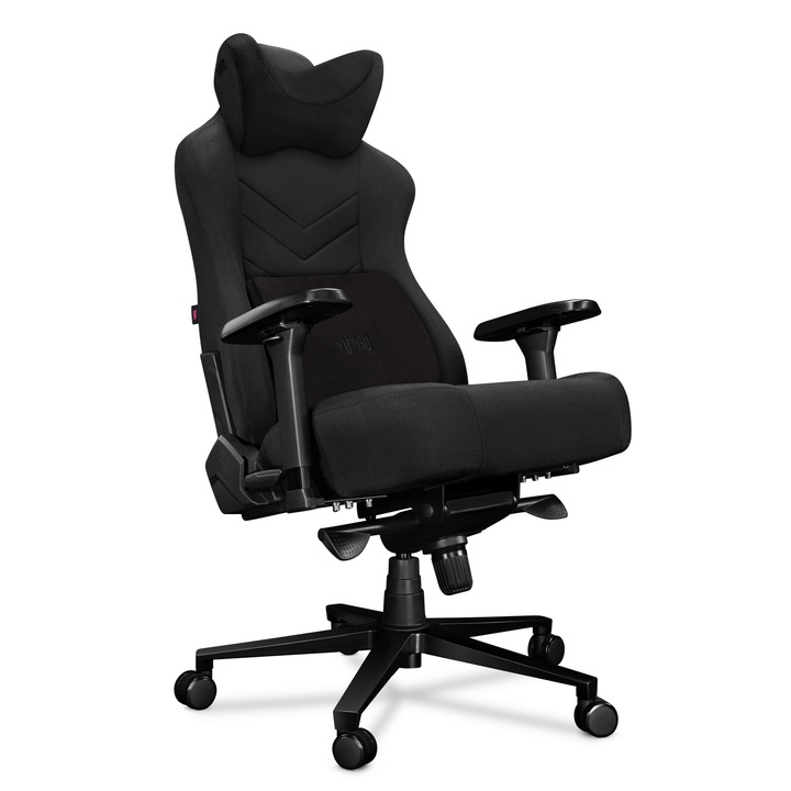 Scaun de Birou - YUMISU 2053 Black, Negru, material textil, cusaturi negre, maxima suportata 150 kg, Scaun Gaming, Perne velur, Scaun rotativ, Inclinabila la 165°, Reglare cotiera, spatar rabatabil, cu inaltime reglabila, Profesional, Gri