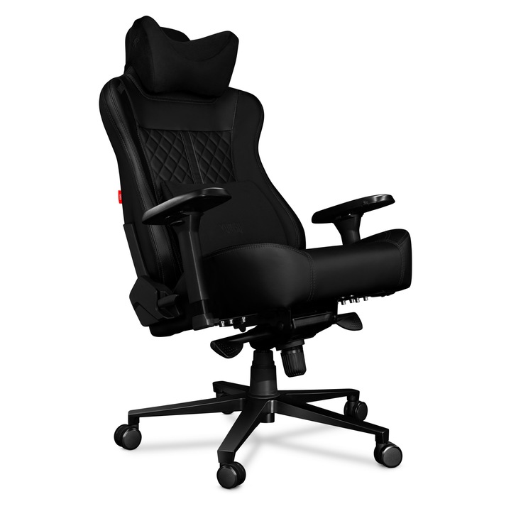 Scaun de Birou - YUMISU 2052 Black, Negru, material piele ecologica, cusaturi negre, maxima suportata 180 kg, XXL Scaun Gaming, Perne velur, Scaun rotativ, Inclinabila la 165°, Reglare cotiera, spatar rabatabil, cu inaltime reglabila, Fotoliu Profesional