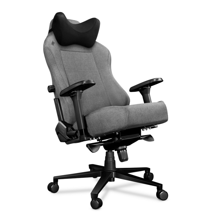 Scaun de Birou - YUMISU 2054 Cloud Black, Gri deschis, material textil, cusaturi negre, maxima suportata 150 kg, Scaun Gaming, Perne velur, Scaun rotativ, Inclinabila la 165°, Reglare cotiera, spatar rabatabil, cu inaltime reglabila, Profesional, Gri