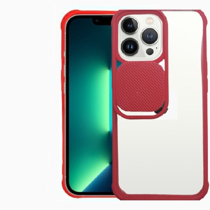 Husa silicon, compatibila cu Iphone 13 PRO cu protectie camera, Rosu