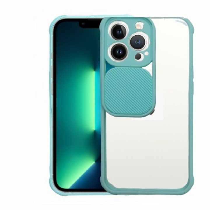 Husa silicon, compatibila cu Iphone 13 PRO cu protectie camera, Albastru deschis