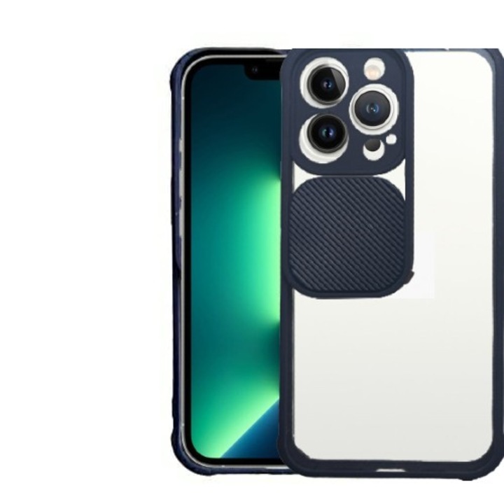 Husa silicon, compatibila cu Iphone 13 PRO cu protectie camera, Bleu Marin