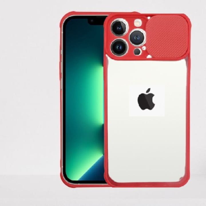 Husa silicon, compatibila cu Iphone 13 Pro Max cu protectie camera, Rosu