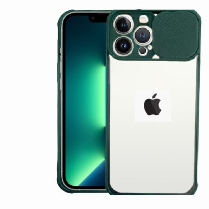 Husa silicon, compatibila cu Iphone 13 Pro Max cu protectie camera, Verde