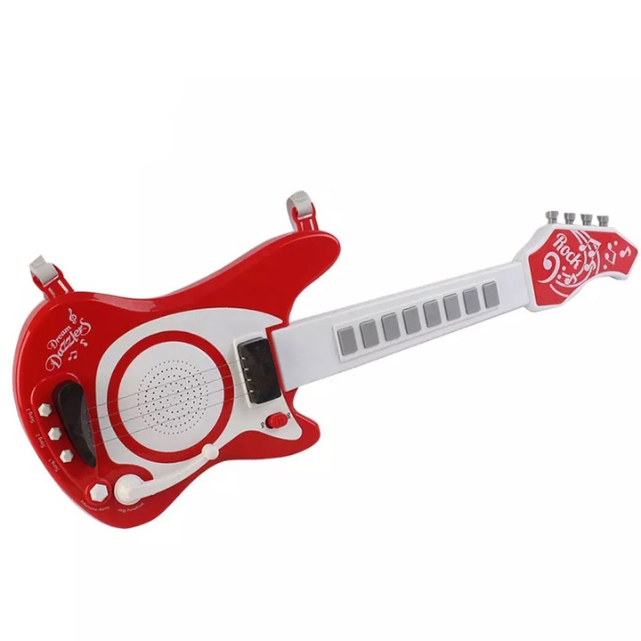 Timeless Tools Játék gitár, felszerelhető nyakpánttal, mikrofonnal, Piros