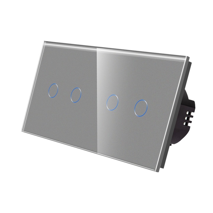 Luxion Dupla + Dupla Érintőkapcsoló, Kristályüveg, Nedvességálló, Érintőgombos, Szürke