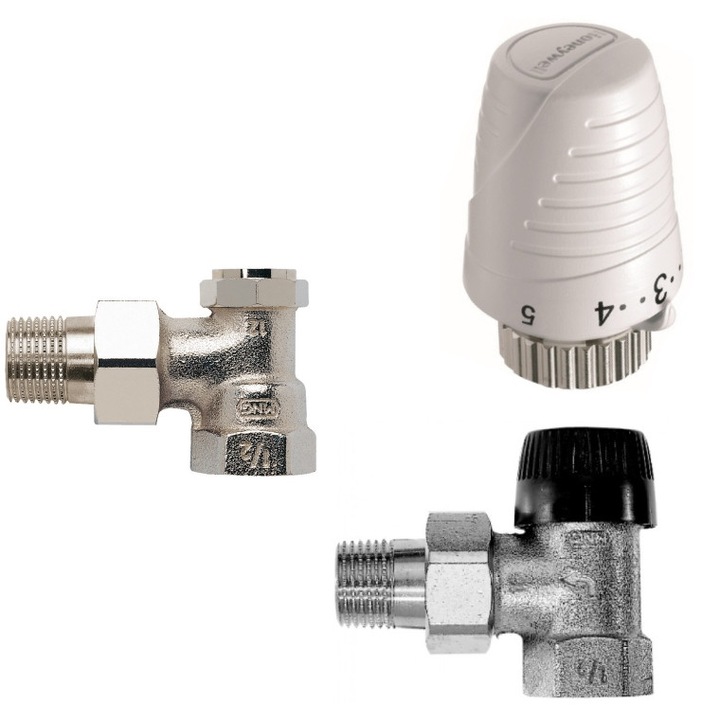 Set complet Honeywell cap termostat Thera 4 T3001, robineti tur si retur