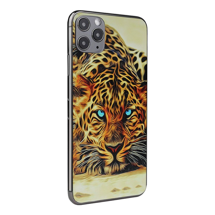 Folie Skin Spate pentru Apple Iphone 14 Pro, Tiger Design, High Grip, Full Glue, Instalare usoara, Multicolor