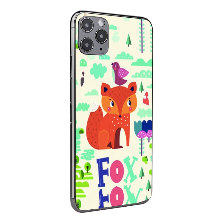 Folie Skin Spate pentru Apple Iphone 14 Pro, Fox Design, High Grip, Full Glue, Instalare usoara, Multicolor