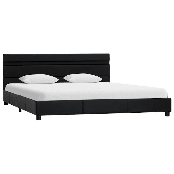 Cadru de pat Dublu cu LED, negru, 160 x 200 cm, piele ecologica(208x164x65 cm) - TOP3515