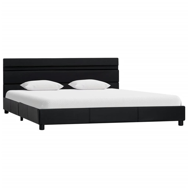 Cadru de pat cu LED, negru, 140x200 cm, piele ecologica - 3281