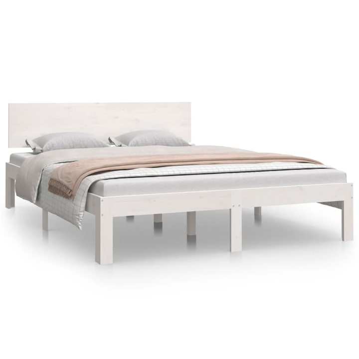 Cadru de pat dublu 4FT6, alb, 135x190 cm, lemn masiv - FurnitureRomania - 195,5 x 138,5 x 69,5 cm PRO6281262