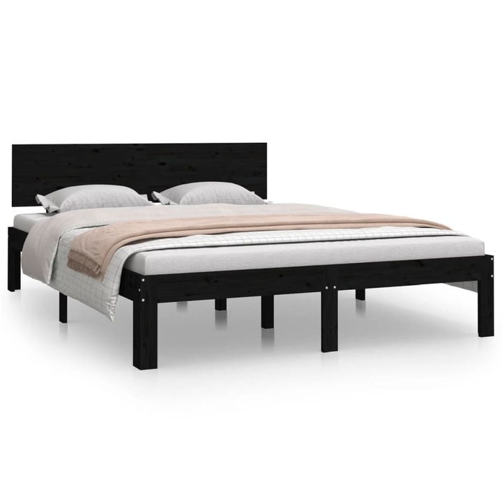 Cadru de pat dublu 4FT6, negru, 135x190 cm, lemn masiv - 2708