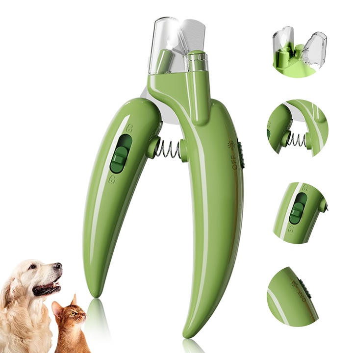 Cleste unghii animale, Naughtytribe, ABS/Inox, Functie LED, Verde