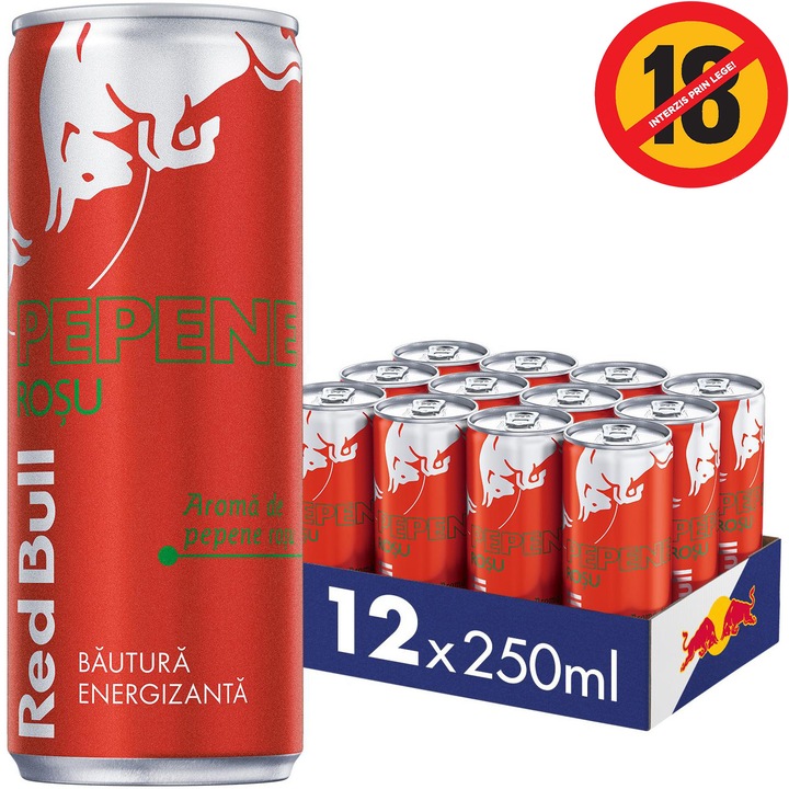 Bautura energizanta Red Bull, aroma Pepene Rosu, 12 x 0.25l