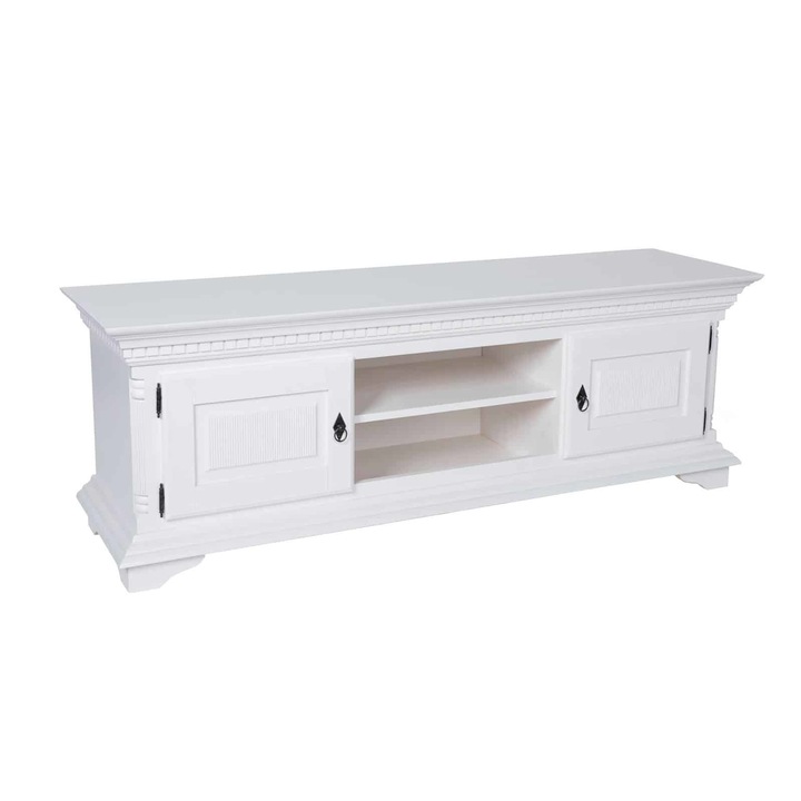 Comoda TV Kassia, Lemn Masiv, Mobarta, 130x45x50cm, Alb