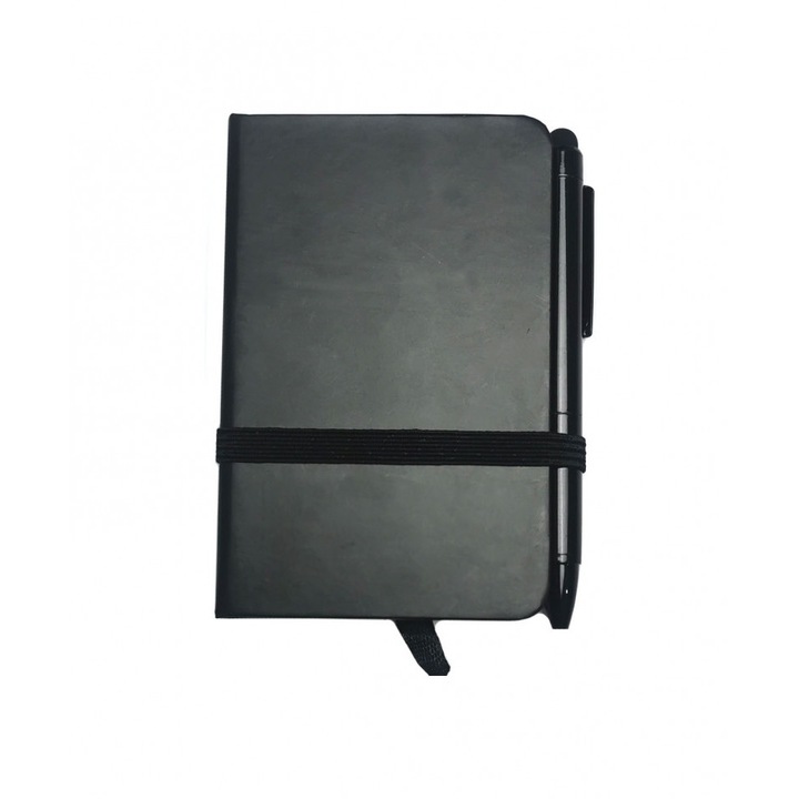 Notebook Pocket, cu pix si stylus pen, 80 pagini albe, A7, 100x64mm, Negru