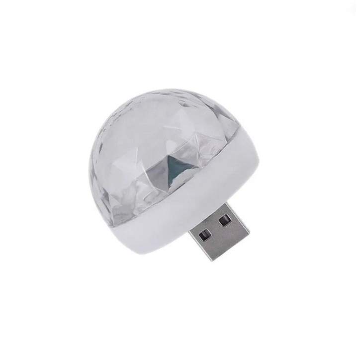 Mini Lampa Led Multicolor Disco, Magic Ball, Senzor Muzica, Adaptor Tip C Inclus, Alb