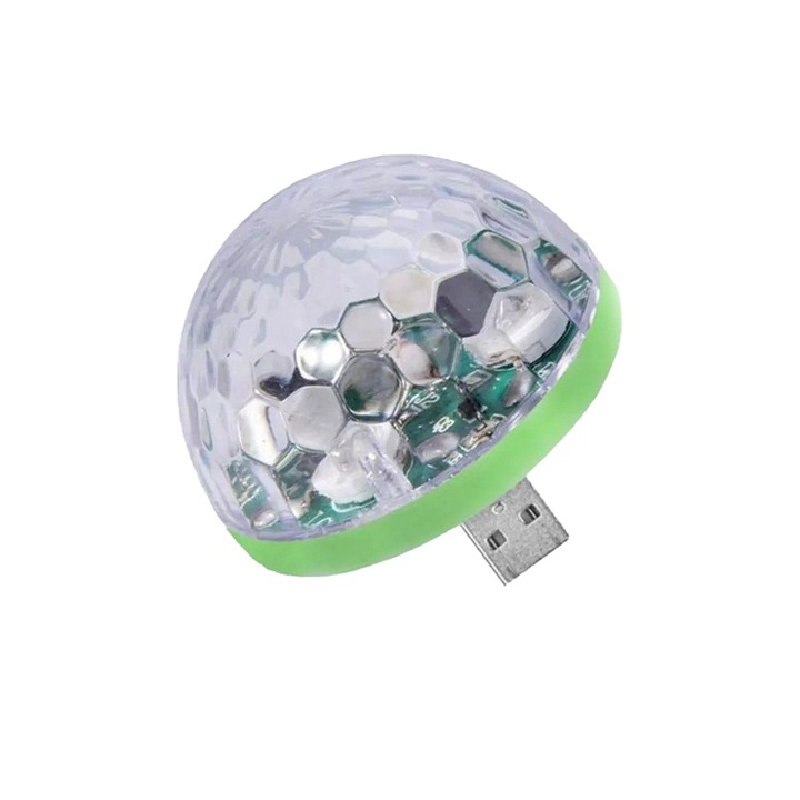 Mini Lampa Led Multicolor Disco, Magic Ball, Senzor Muzica, Adaptor Tip C Inclus, Verde