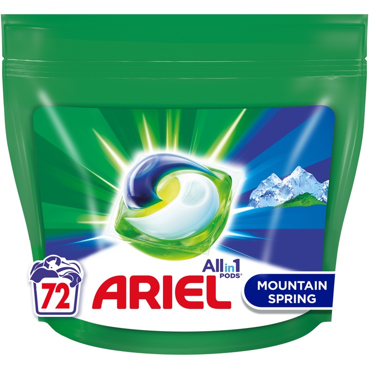 Detergent de rufe capsule Ariel All in One PODS Mountain Spring, 72 spalari