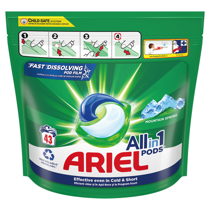 Капсули за пране Ariel All in One PODS Mountain Spring, 43 изпирания