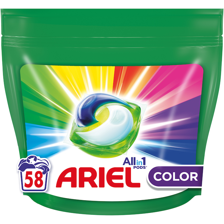 Detergent de rufe capsule Ariel All in One PODS Color, 58 spalari