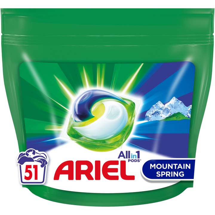 Detergent de rufe capsule Ariel All in One PODS Mountain Spring, 51 spalari