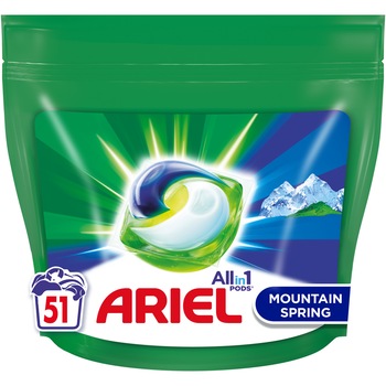 Detergent de rufe capsule Ariel All in One PODS Mountain Spring, 51 spalari