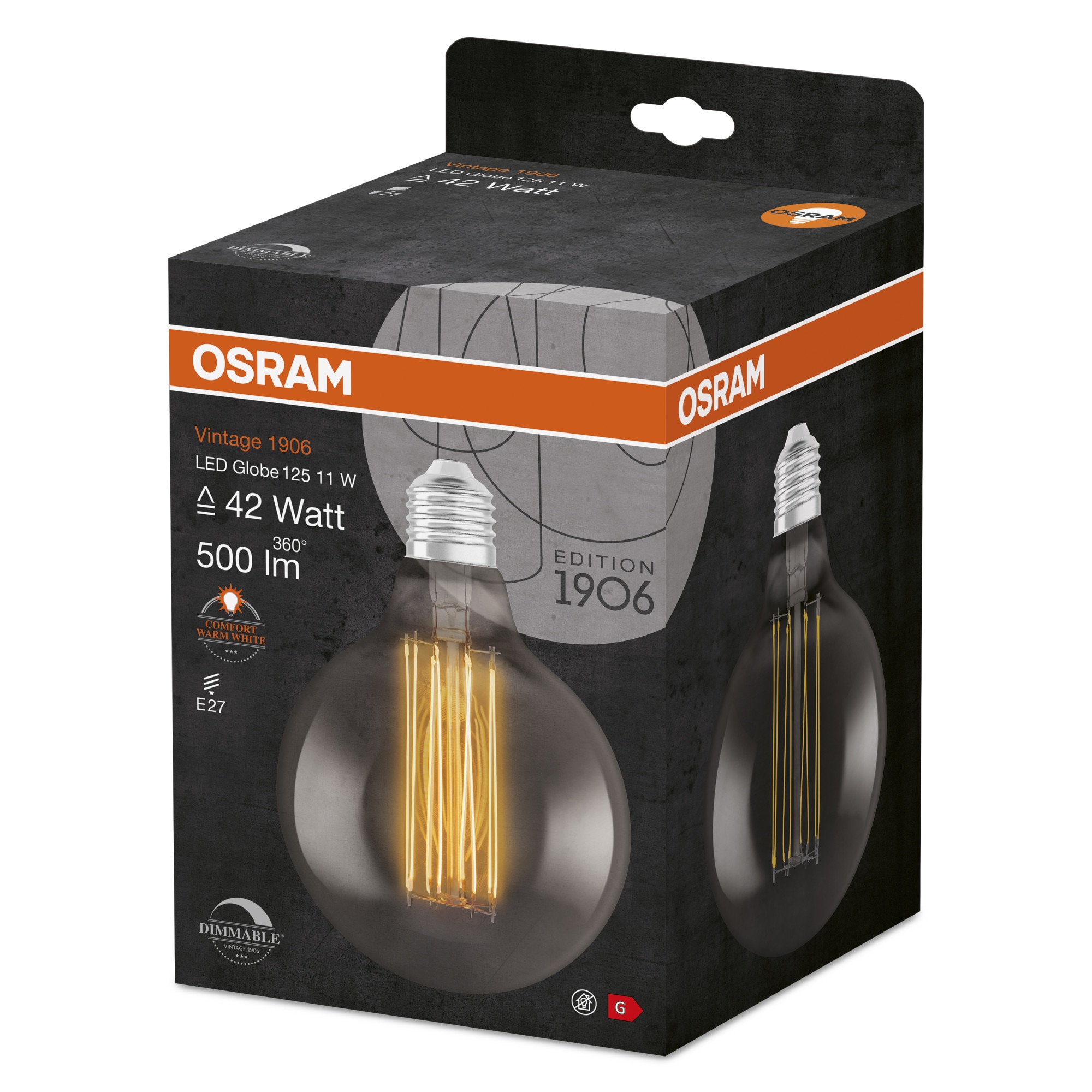 Bec LED Vintage (decorativ) Osram 1906 Globe 125, Dimabil, Filament ...