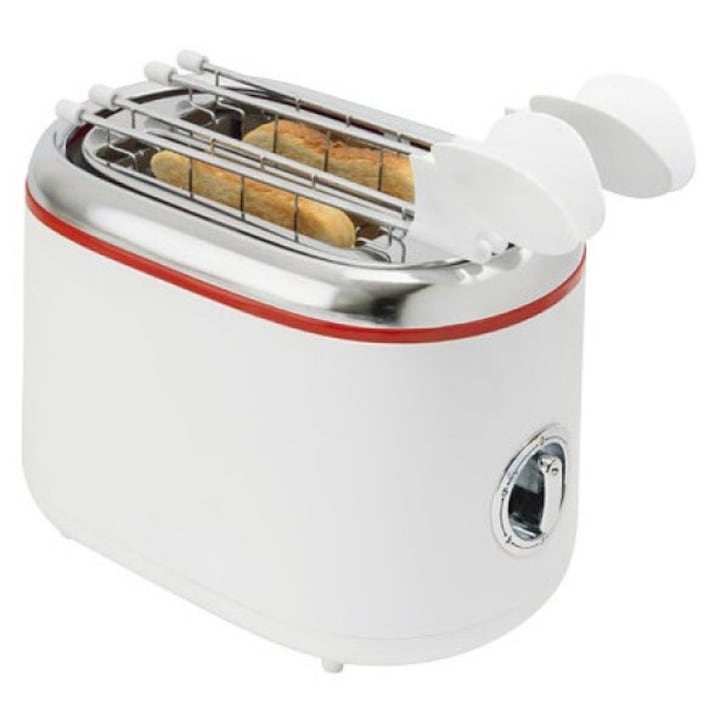 Prajitor de paine Ardes, 850 W, 2 felii, clesti din otel inoxidabil, timer, tava pentru firimituri detasabila, alb