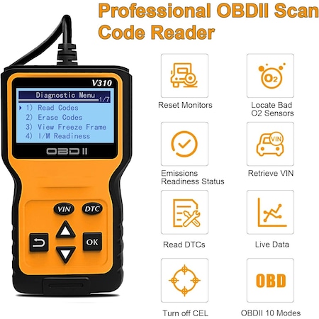Tester diagnoza auto, OBD2, Citire/ Stergere coduri de eroare, Ecran LCD, ABS/ESP/SRS, Portocaliu