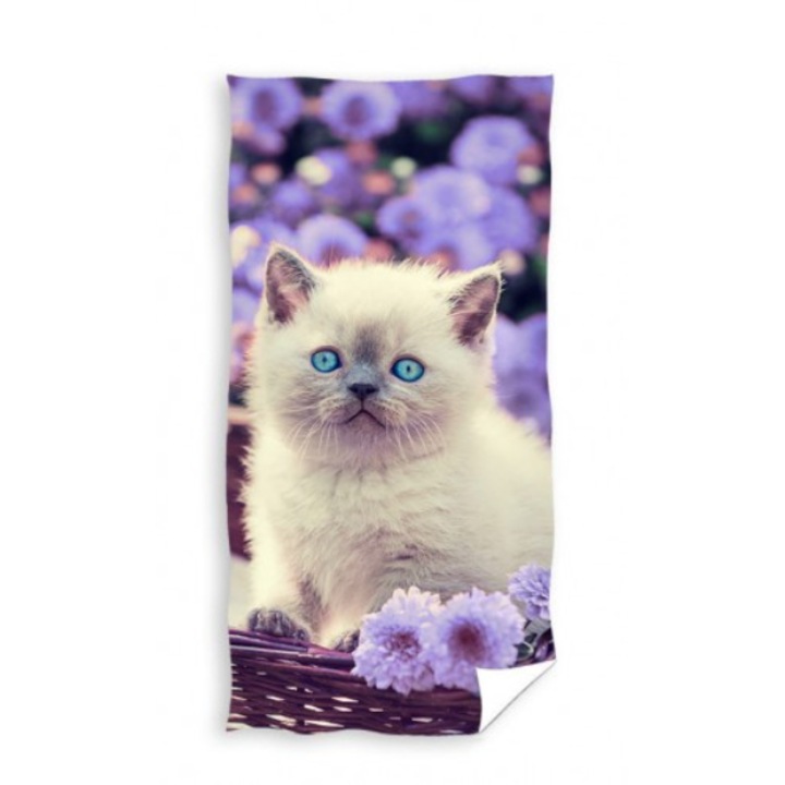 Prosop de plaja, Carbotex, Model pisica, Bumbac, 70x140 cm, Multicolor