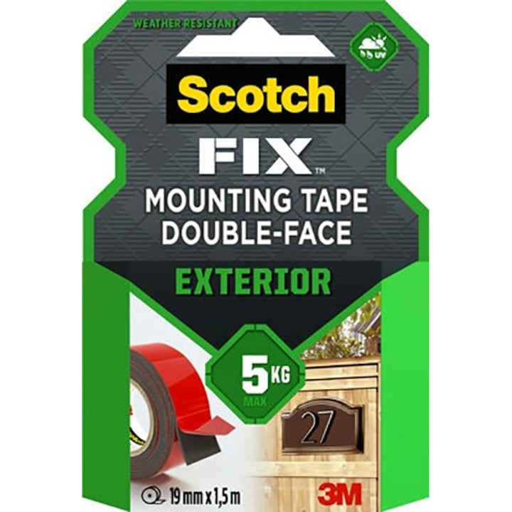 Двустранно залепваща лента за външен монтаж 19mm x 1.5m Scotch-Fix Scotch 3M