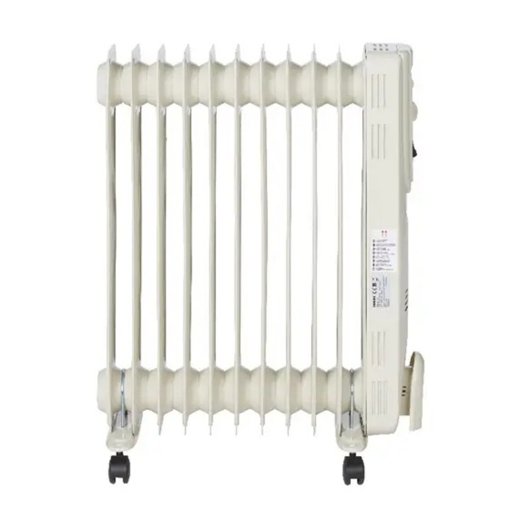 Radiator electric 11 elementi pe ulei, 3 trepte putere maxima 2500 W, termostat reglabil, dimensiune 51X64X14 cm