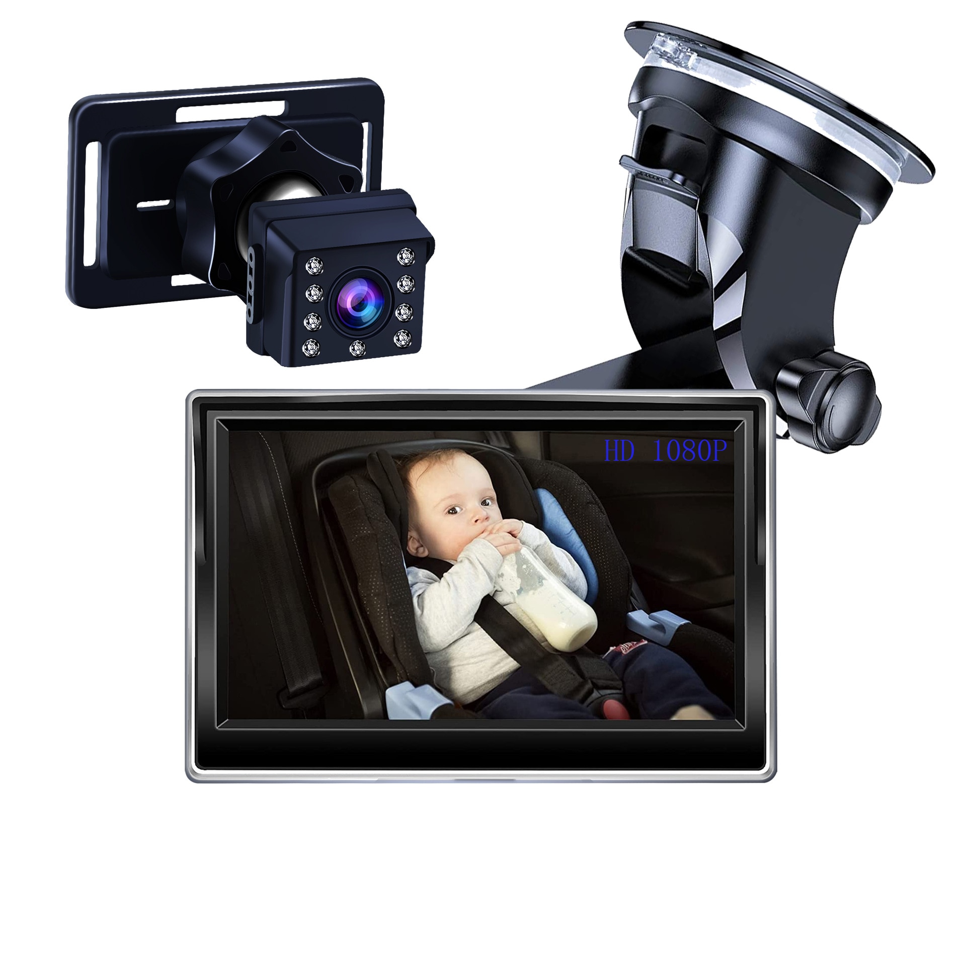 Air mail liner scared Camera video auto pentru monitorizare bebelus, sistem monitorizare video a  bebelusilor si copiilor pentru scaunul din spate al masinii, unghi  vizualizare 150 grade, diagonala 5 inch, rezolutie de 1080p HD, negru -  eMAG.ro