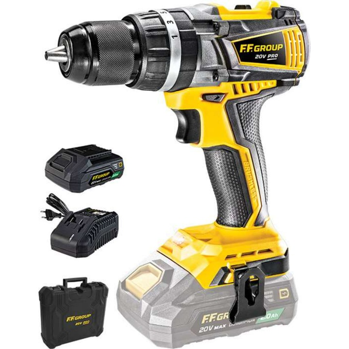 Masina de insurubat, F.F. Group, 20V, 2000 rpm, Galben/Negru