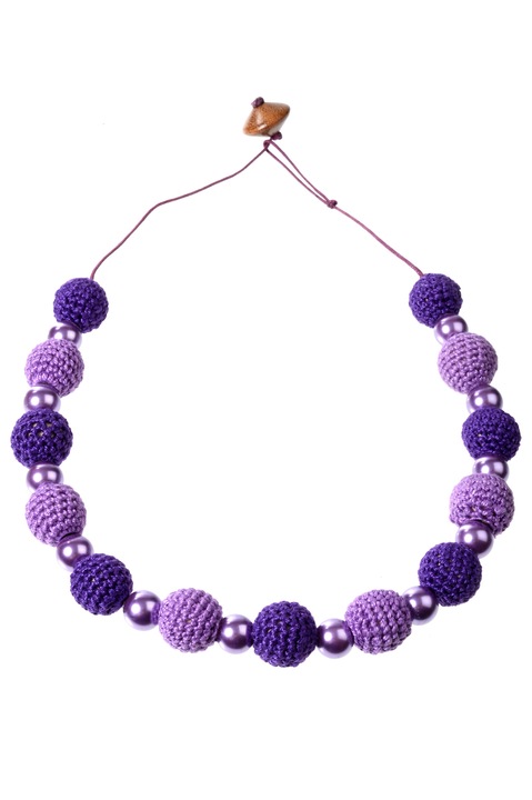 Colier handmade din bile de lemn, Gloria Maris, 3657 Mov, 55 cm