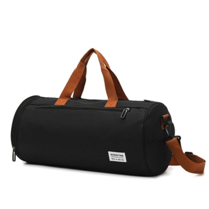 Geanta sport cilindrica, impermeabila, cu compartiment pentru incaltaminte, Escalate, 45x22x22 cm, Neagra