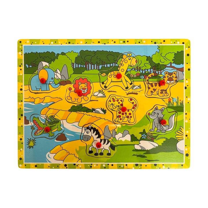 Fából készült puzzle dzsungel állatokkal, 8 darab, Gonga