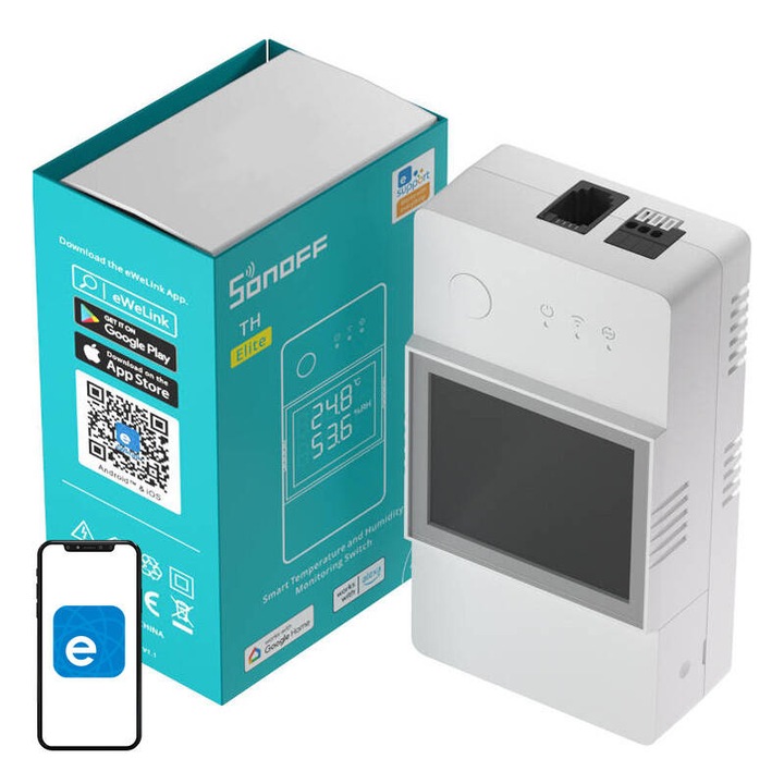 Transmitator Wifi Sonoff TH Elite cu functie de masurare a temperaturii si umiditatii, INN-136999
