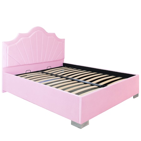 Pat dublu tapitat Colorado cu picioare 180/200 cm culoare roz cu somiera metalica fixa