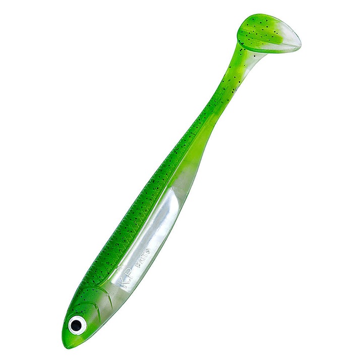 Set 5 buc Shad KP Flash Shad 8.75cm, culoare Green Holo, pentru pescuitul la biban, salau si stiuca